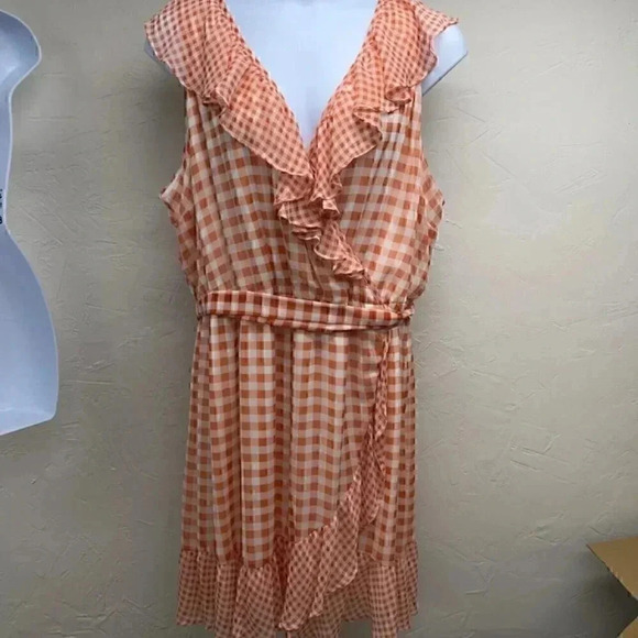 Lauren Conrad Sleeveless Dress orange Gingham Women's plus size 4X - Picture 7 of 14